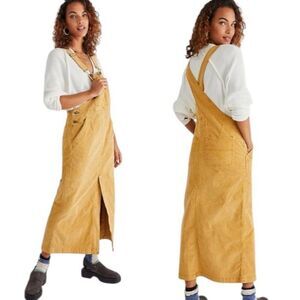 NWT Free People Holly Cord Corduroy Skirtall Pinafore Midi Overall Dress Medium